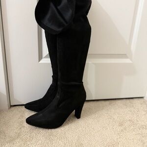 Elegant Black Women's Over the Knee Boots Suede Heeled Fall Trendy Boot